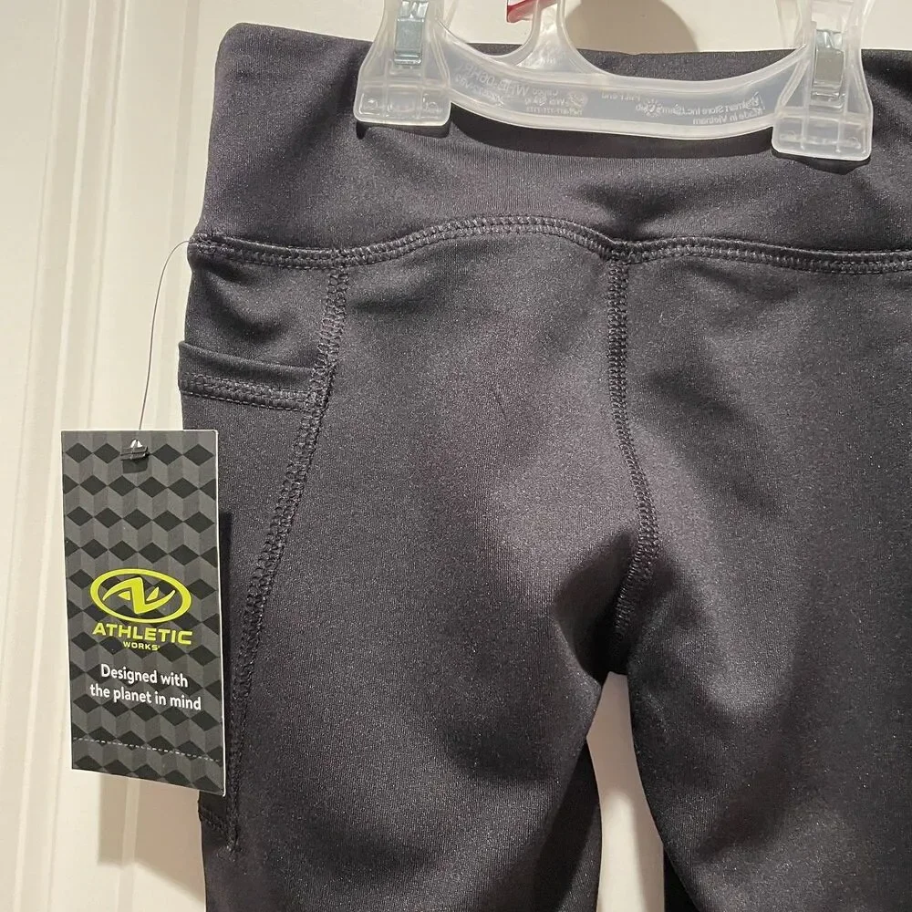 Athletic Works Girls Black Leggings Size Small 6-6X w/Pockets NEW